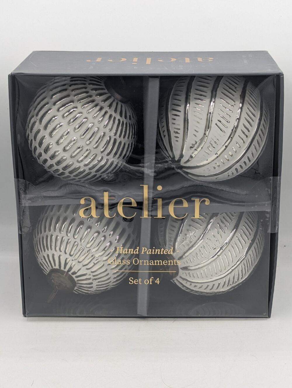 Set Of 4 Atelier Hand Painted Glass Christmas Ornaments 12296 New Free Shipping